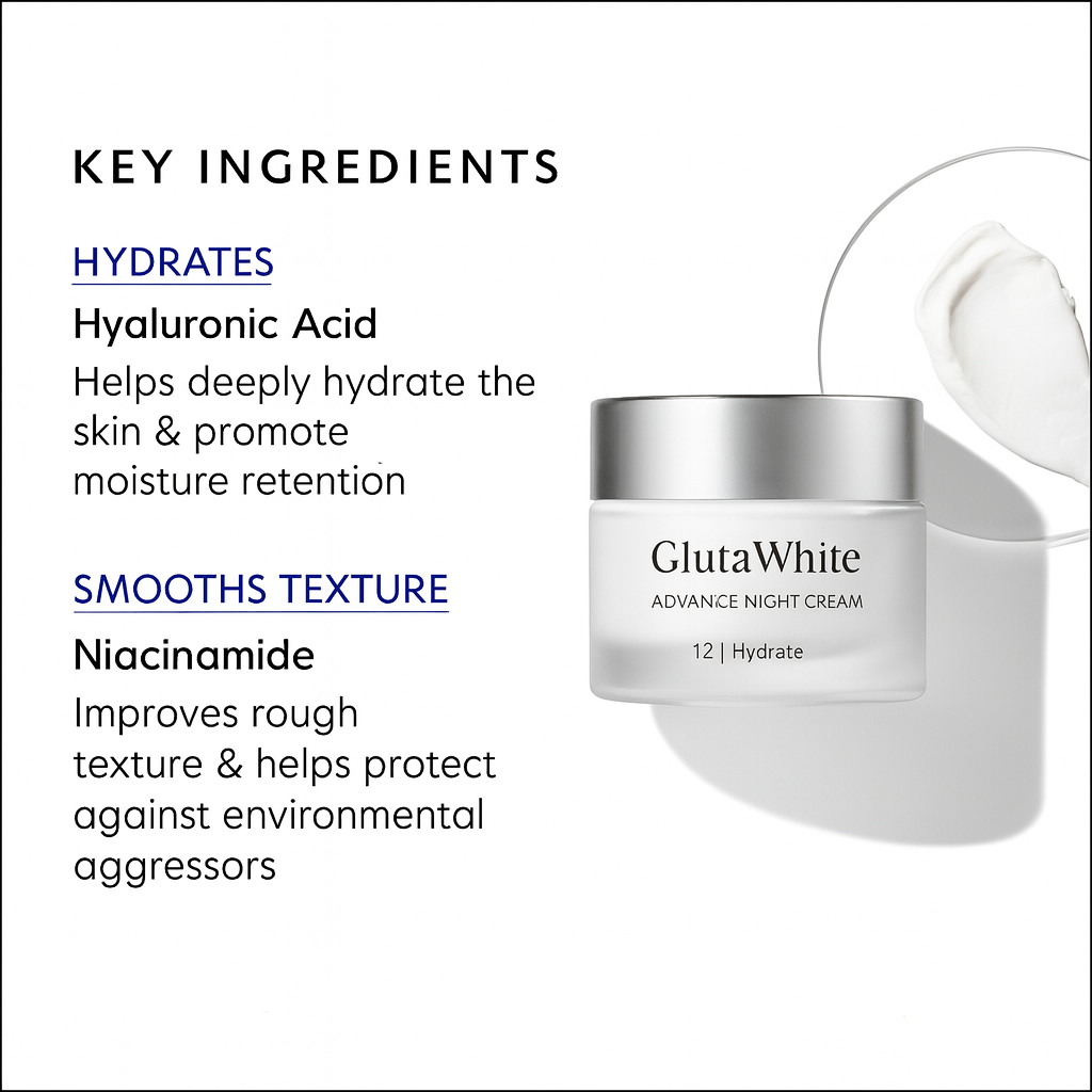 GlutaWhite Advance Night Cream – 30g | Hydrating & Whitening Night Cream with Hyaluronic Acid & Niacinamide