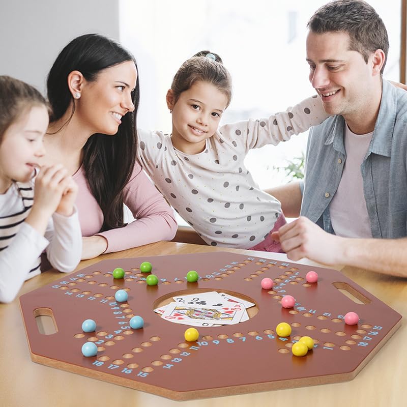 Arabic Poker Cards Board Game Set, 40x40cm Foldable Board, 16 Marbles in 4 Colours, Playing Cards Included