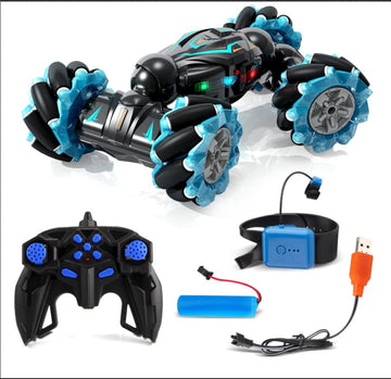 Deejoy 1:12 RC Stunt Car, 2.4GHz 4WD Remote Control Gesture Sensor Toy Cars, Double Sided Rotating Off Road Vehicle 360° Flips with Lights Music, for Boys & Girls Birthday