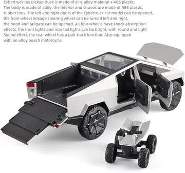 Swift Boy Toy Tesla Pickup Truck 1:24 Cyber Truck Die-cast Metal Model Car, with Sound and Light, Pull Back, Suitable for Children and Adults and Above as Birthday Gifts