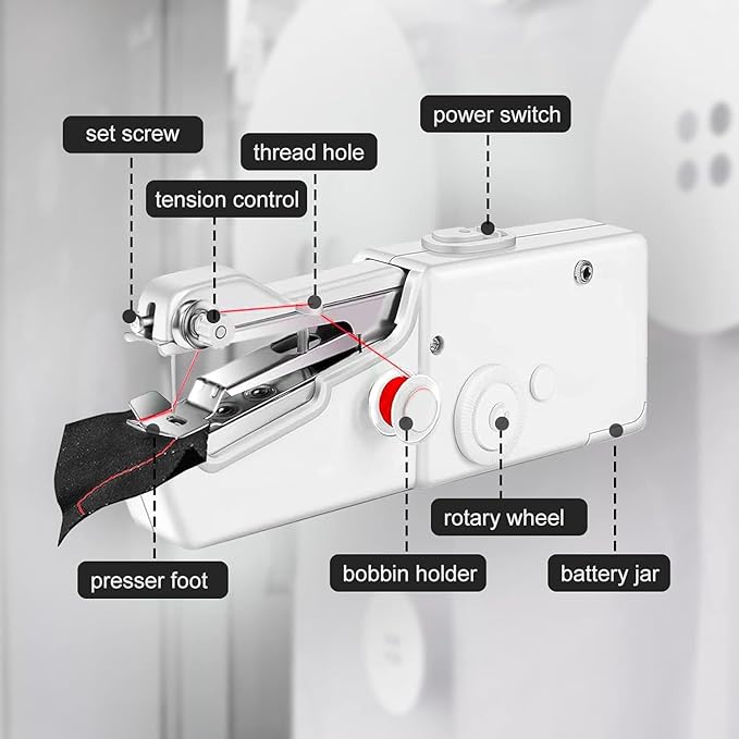 Handheld Sewing Machine, Mini Portable Stitching machine for Beginners DIY Fabrics Clothes Home Travel, Cordless Electric Mending Machine for Home Quick Repairing and Stitch Handicrafts