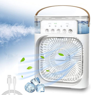 Portable Air Conditioner Cooling Fan, USB Desk Fan 3 Wind Speed 7 Colors LED Light 680ml Water Tank, Mini Evaporative Air Conditioner Fan for Room Office, Personal Air Cooler