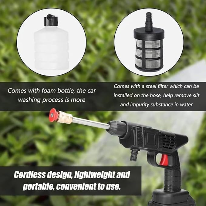High Pressure Water CLEANING GUN, Portable Cordless Pressure Water Gun, Car Washer Cleaner with Adjustable 6 Modes Nozzle for Cleaning Garden...