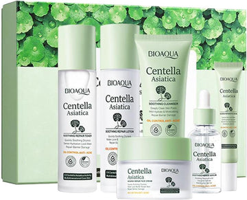 YiringEve Face Cleanser and Moisturizer Set - Nourishing Skincare Set with Centella Asiatica Extracts | Essence, Face Cream, Toner, Lotion, Eye Cream,...