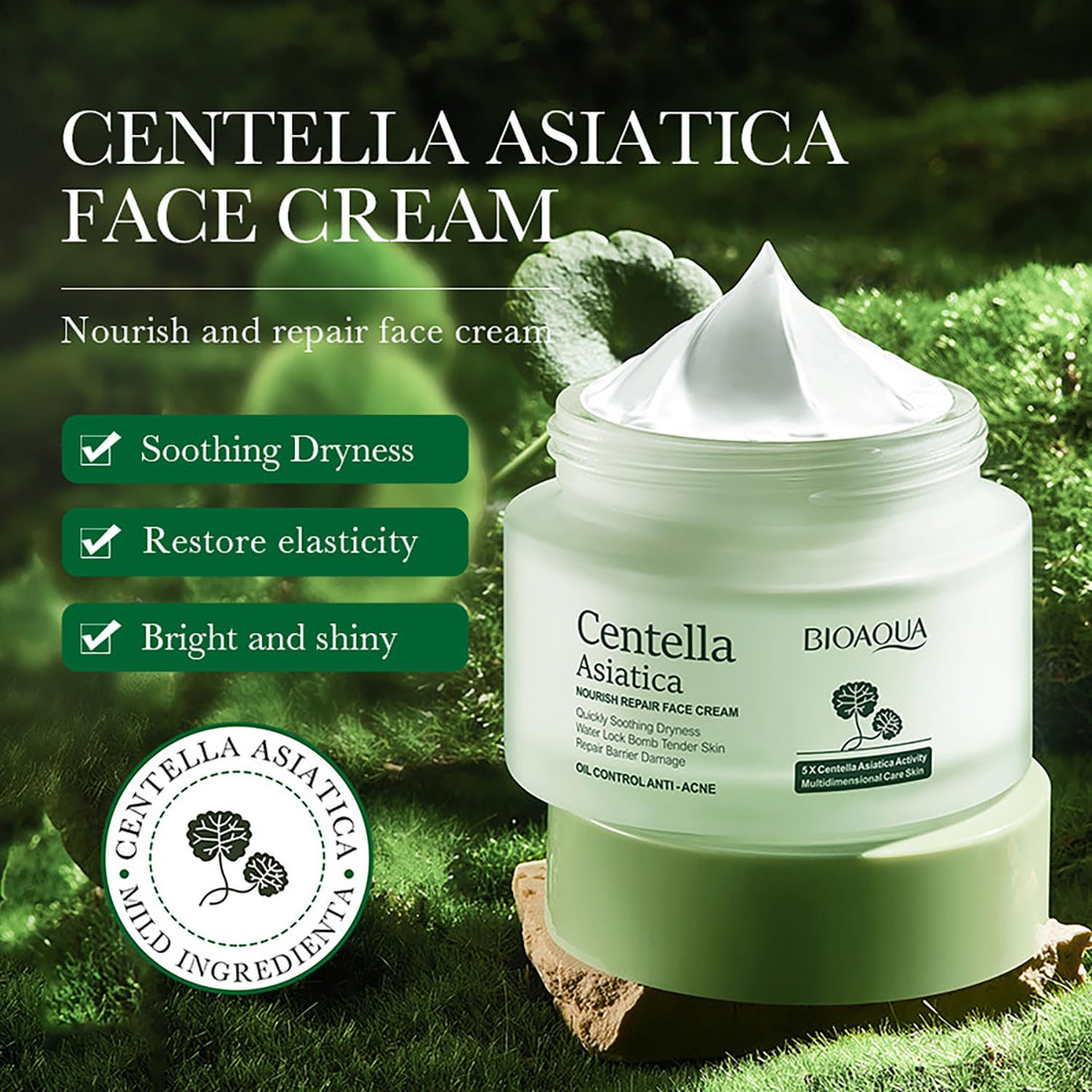 BIOAQUA Centella Asiatica Nourish Repair Face Cream Soothing Dryness Moisturizing Face Skin Care Oil Control Anti-Acne 50g / 1.76oz