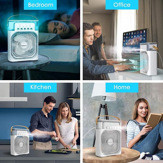 Portable Air Conditioner Cooling Fan, USB Desk Fan 3 Wind Speed 7 Colors LED Light 680ml Water Tank, Mini Evaporative Air Conditioner Fan for Room Office, Personal Air Cooler