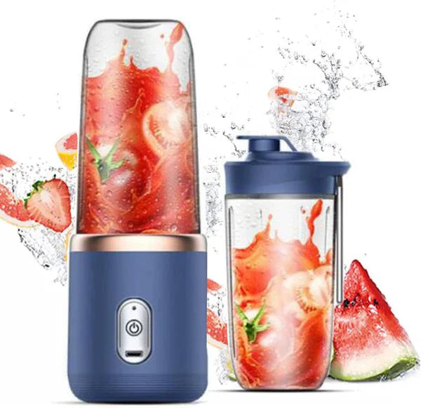Mini Portable Juicer Blender/ 6 Blade Wireless Machine, 400ml Smoothie & Milkshake Maker, Blue USB Rechargeable with 2 Bottles, Versatile for Fresh Juices & Nutrient Extraction