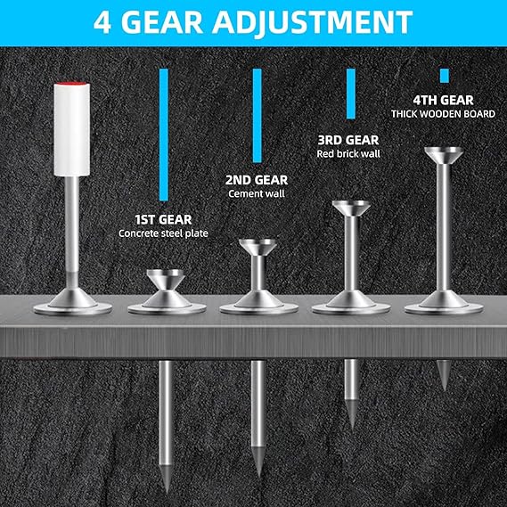 Concrete Nail Gun With 50 Steel Nails, Four Adjustable Force Levels - Mini Portable for Woodworking and Home Improvement - Set With Tool Kit