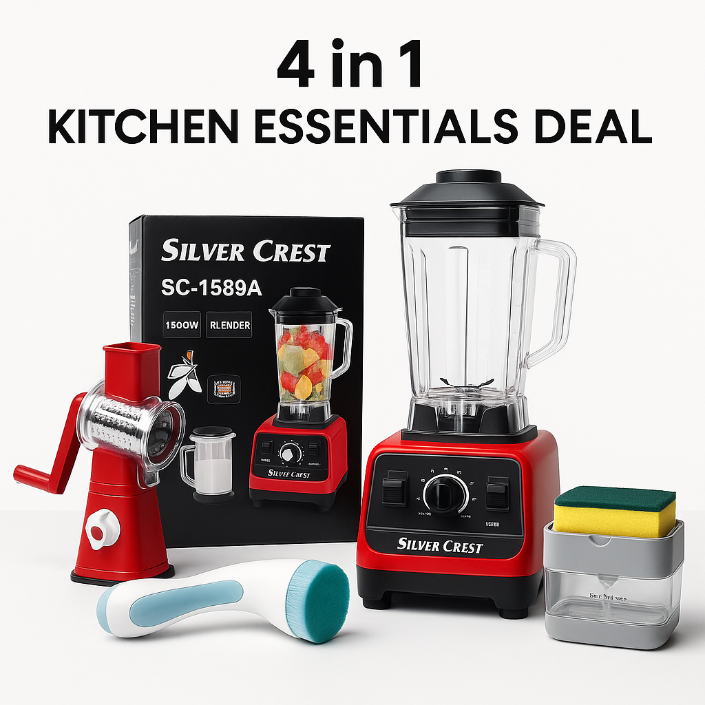 4-in-1 Kitchen Deal – Silver Crest Juicer (SC-1589A) + Grater + Cleaning Brush + Soap Pump | Free Delivery UAE