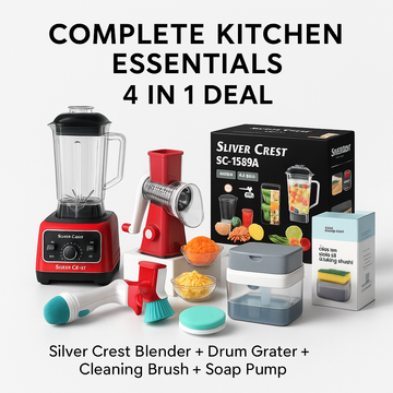 4-in-1 Kitchen Deal – Silver Crest Juicer (SC-1589A) + Grater + Cleaning Brush + Soap Pump | Free Delivery UAE