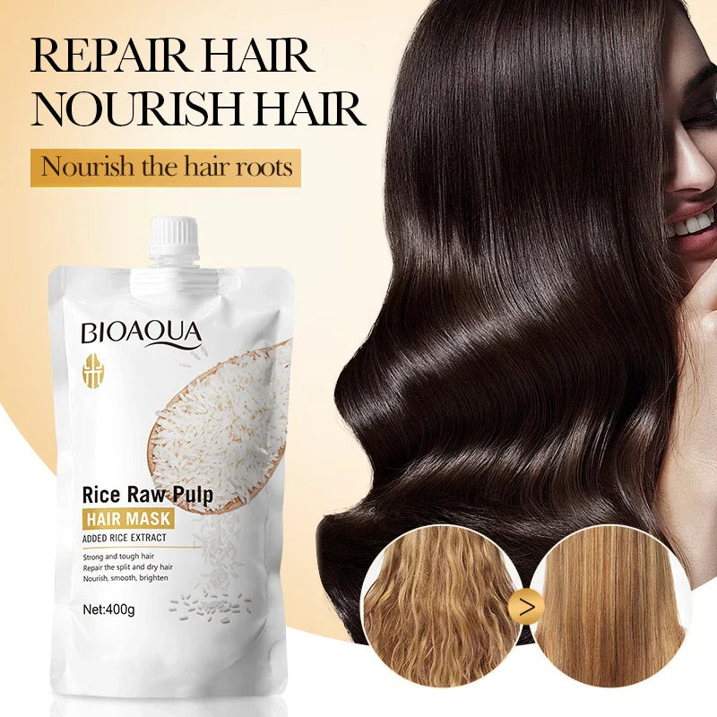 BIOAQUA Rice Raw Pulp Repair Split Dry Nourish Hair Mask 400gm