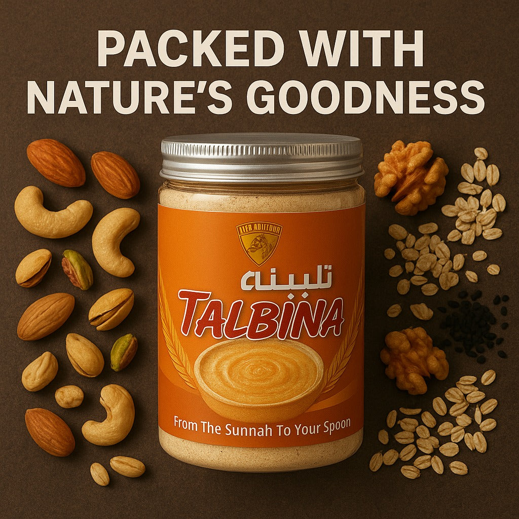 ﻿TALBINA | A prophetic medicine prepared from barley Oats, Cashewnut, Almond, Pistachio, Walnut, Nigella seeds, Cardamom, Poppy Seeds & olive & Almond
